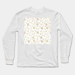 Stylish Gold White Seashells Pattern Long Sleeve T-Shirt